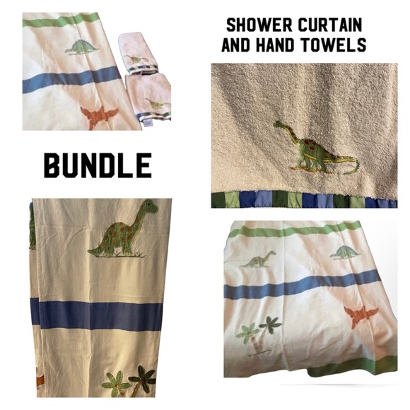 Dinosaur Themed Fabric Shower Curtain and Hand Towel Set - Picture 1 of 11